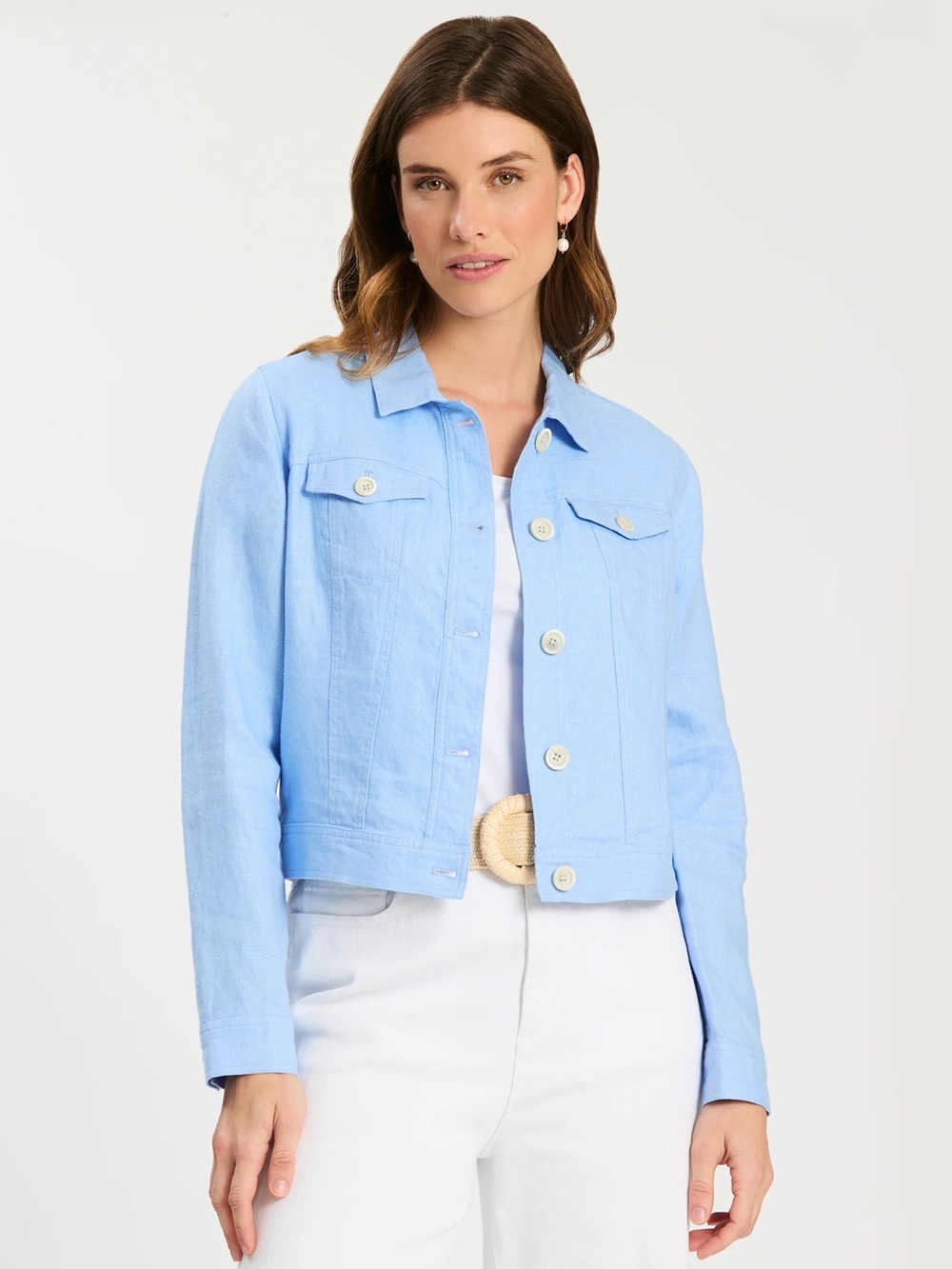 Tyler Boe Corey Linen Jean Jacket Vista Blue Womens Size Medium